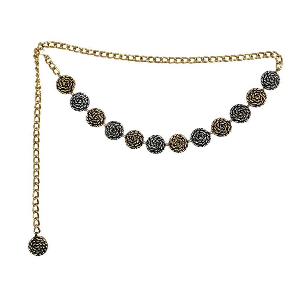 Vintage Disc Chain Belt Gold Silver Medallion Boho Glam Statement 55"